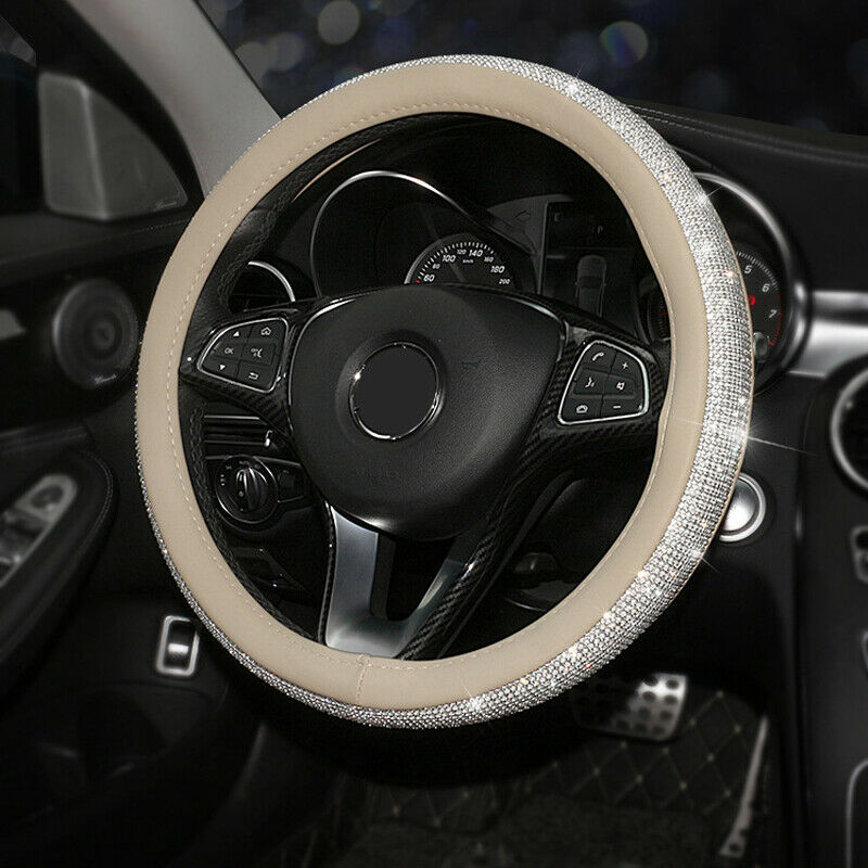 38cm/15'' Crystal Car Steering Wheel Cover Bling Rhinestone PU Leather Non-slip