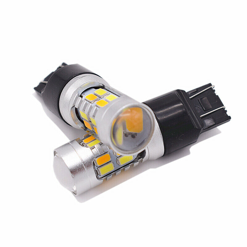 2x 7443 20SMD LED Chip White/Amber Brake Turn Signal Light Side Marker Bulb Lamp