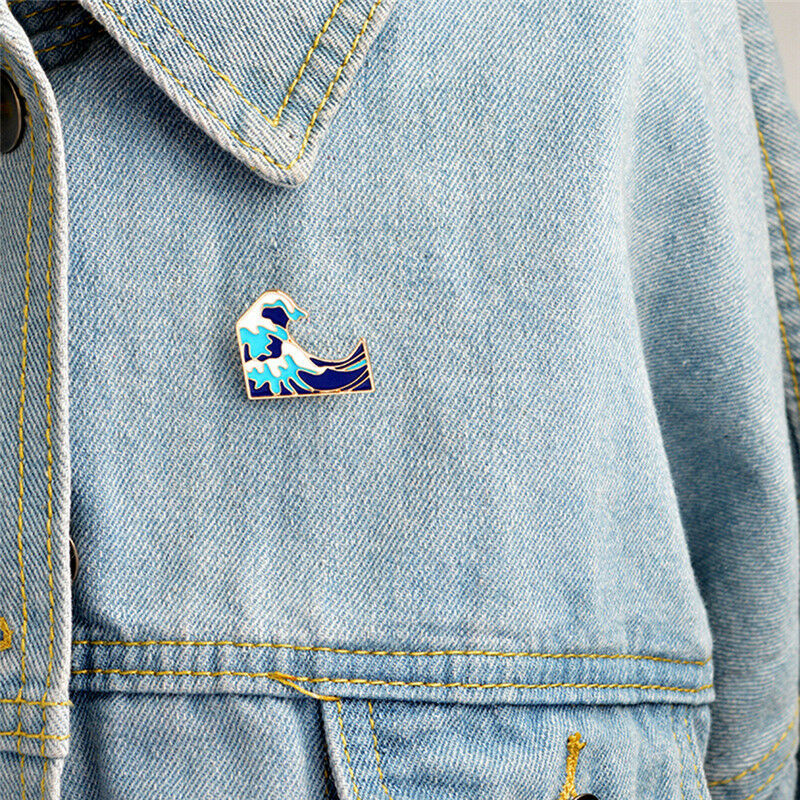 Simple Cartoon Girl Sea Wave Enamel Collar Pins Badge Corsage Brooch Jewel.l8