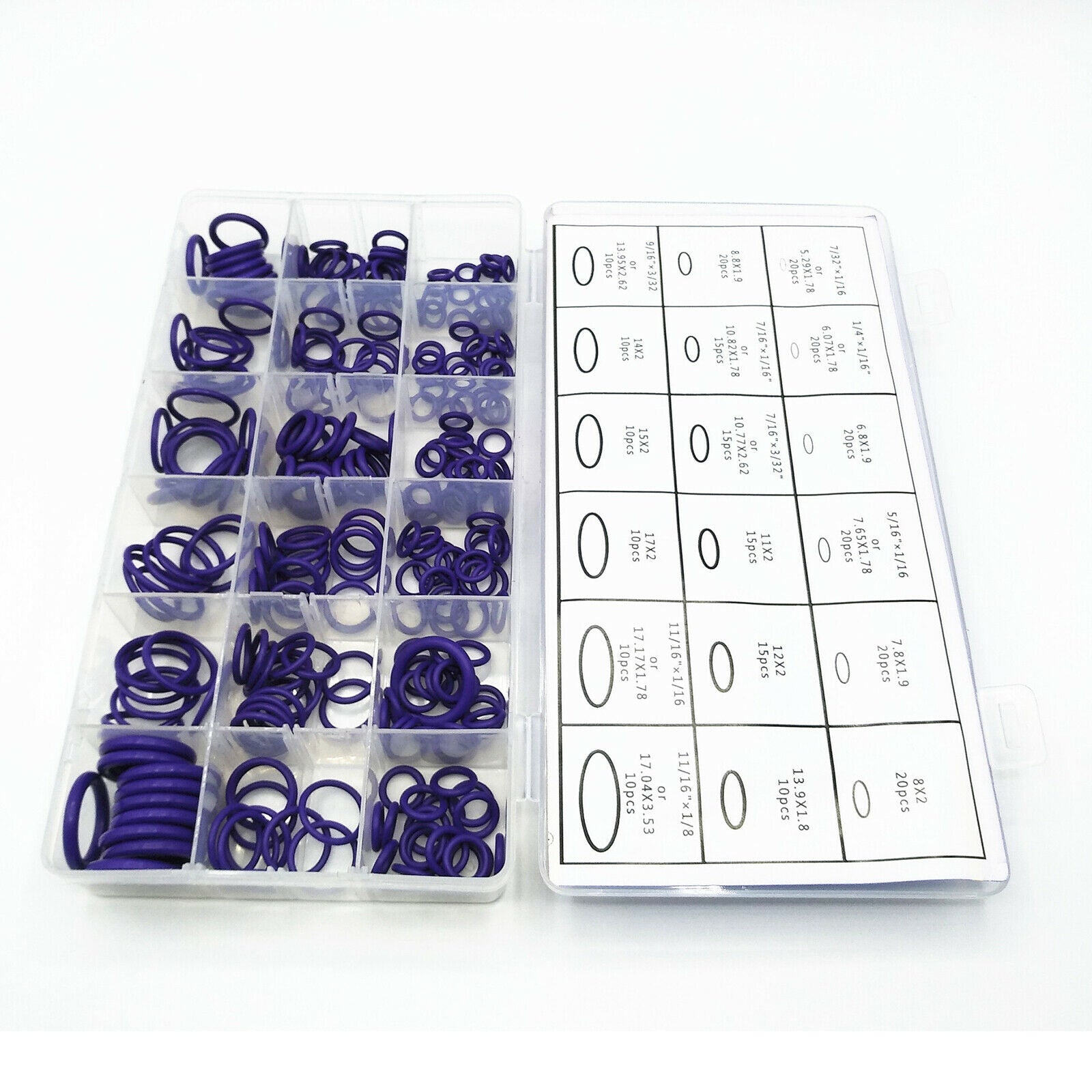 270Pcs Purple Rubber Seal O-Ring Washer Assortment Kit Organizer Easy Carry