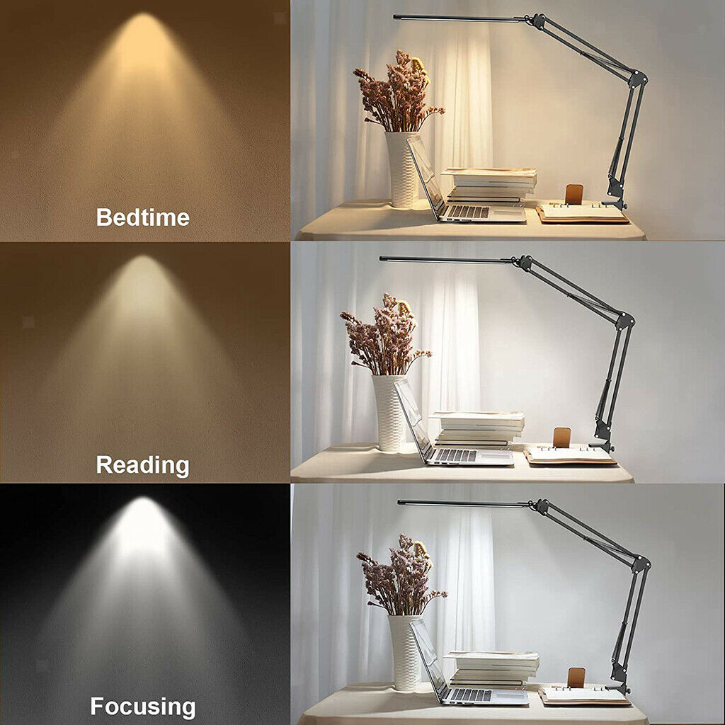 Bedroom USB Flexible Arm Study LED Light w/ Clamp Desk Lamp Dimmable Office