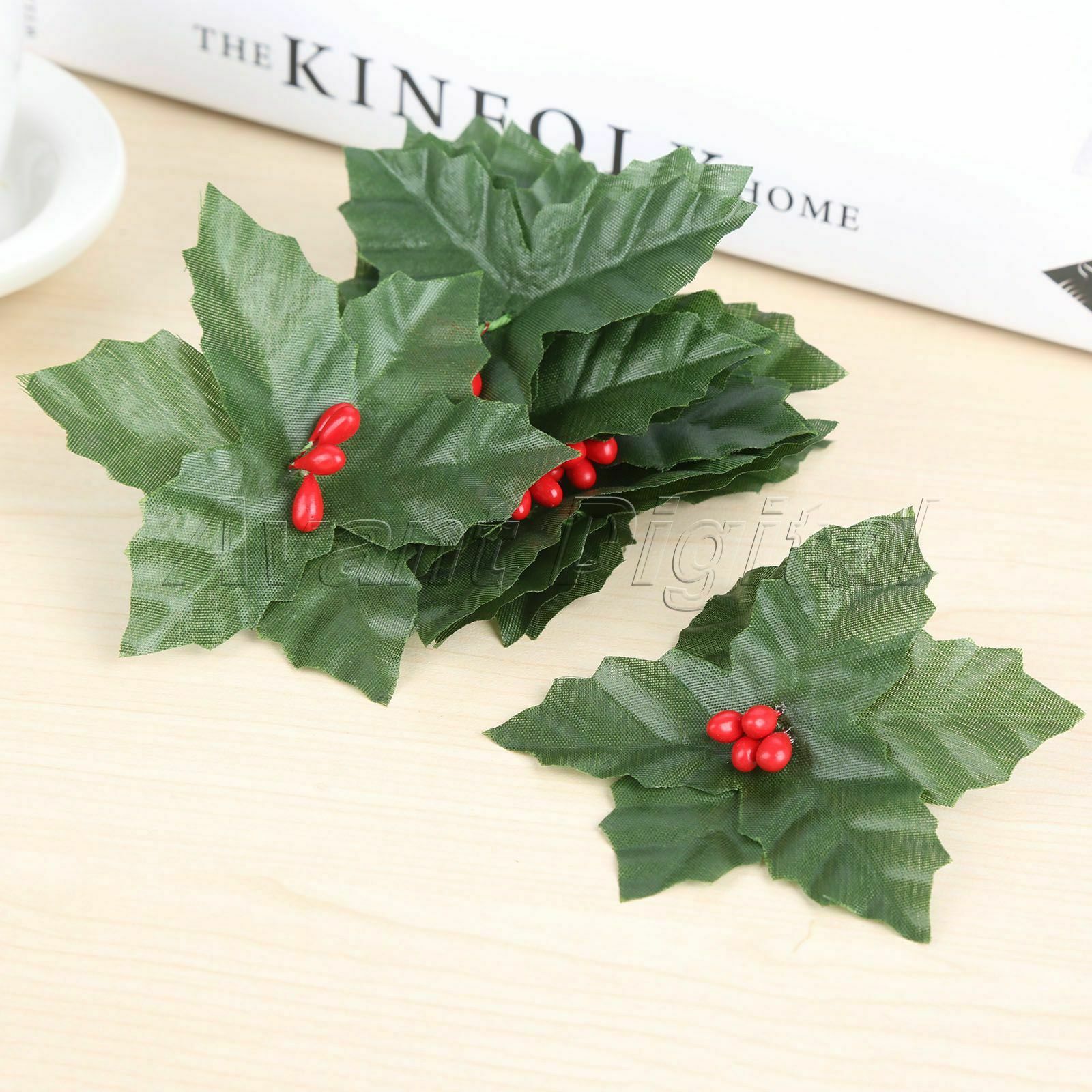 Decoration Artificial Leaf Mini Holly Berries Christmas Flower Silk Leaves 10Pcs