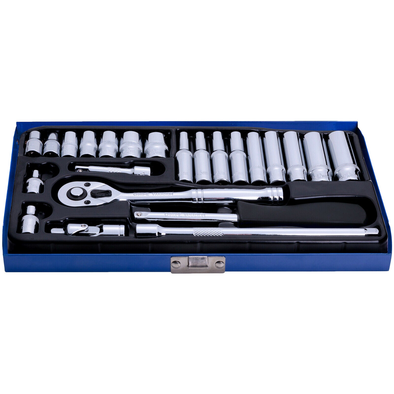 BlueSpot Socket Set Metric 1/4" Drive 24pc 4-13mm Standard Deep Sockets 72 Tooth