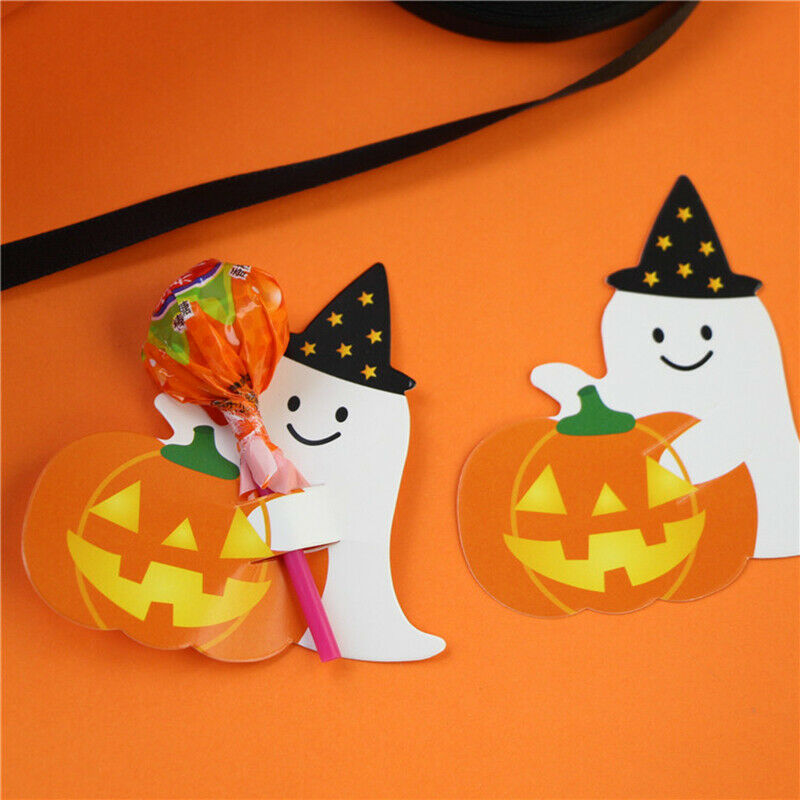 50pcs/lot Ghost Pumpkin DIY Halloween Gift Candy Paper Cards Lollipop Cards-DD