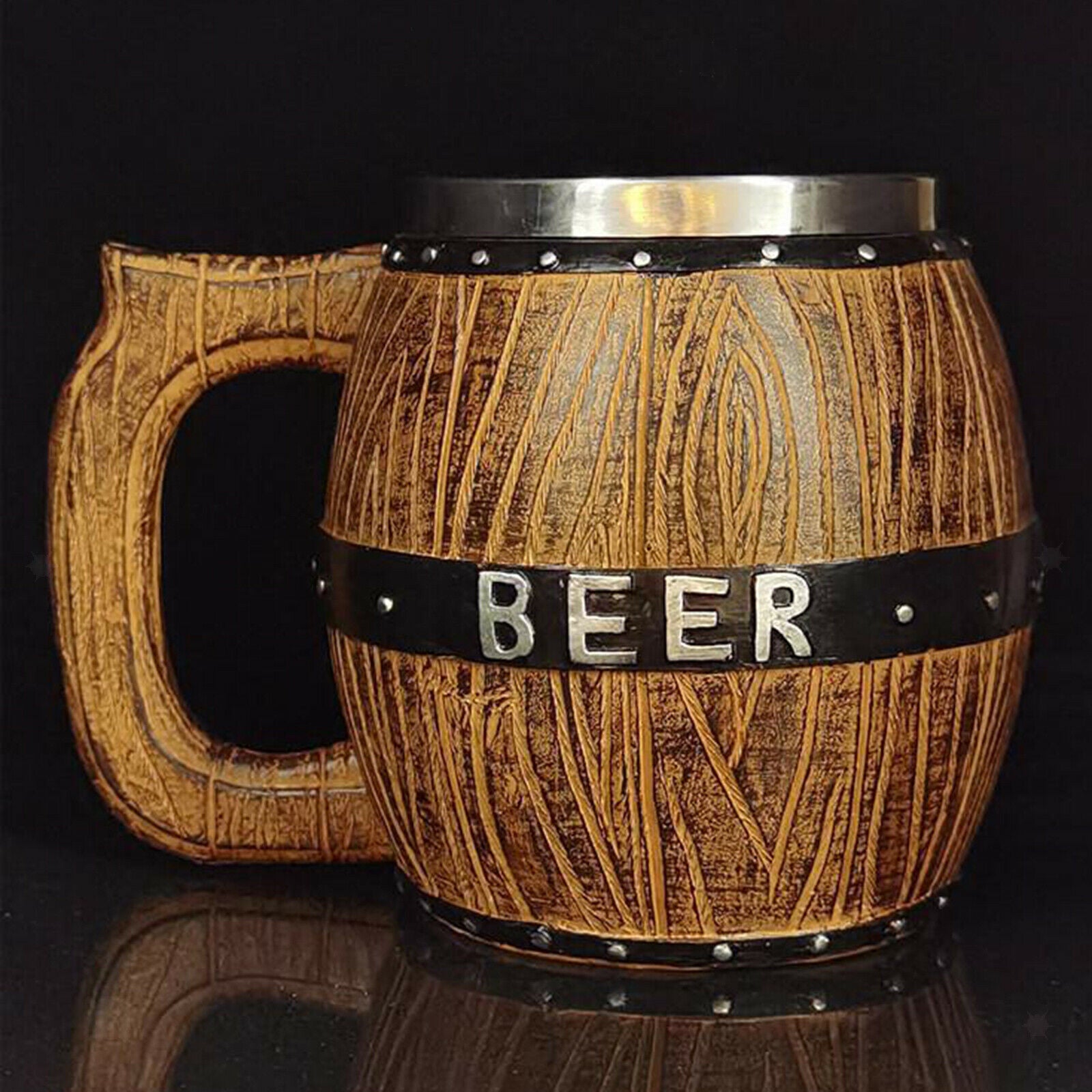 Wood Beer Mug 580ml Stainless Steel Cup Retro Style Handmade Cup Mugs Souvenir