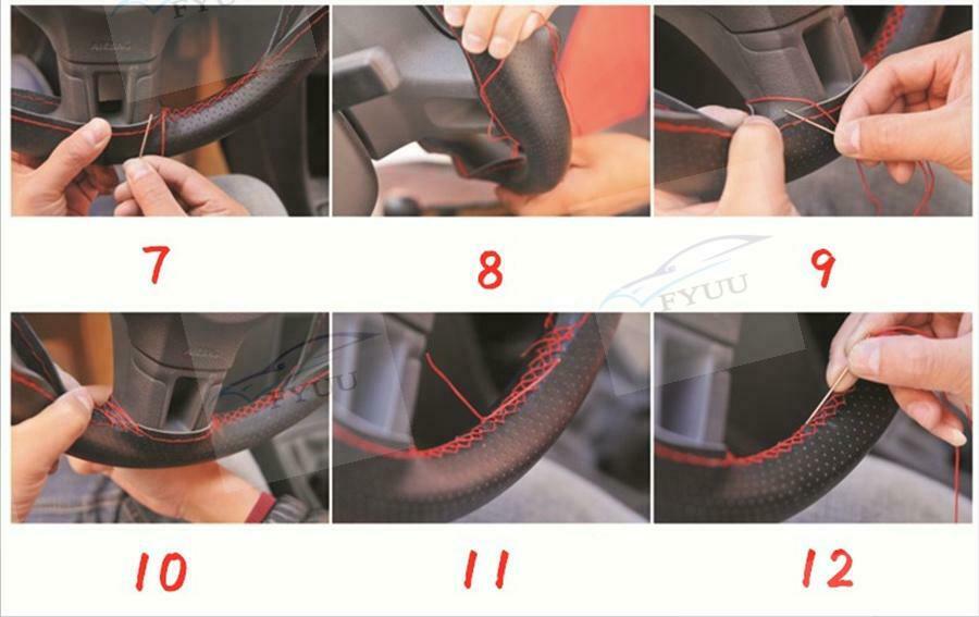 First layer cowhide Leather hand-sewn steering wheel cover red Line Four season