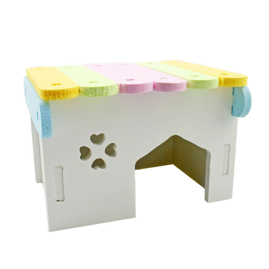 Wooden Hamster House Hideout Hut, Colorful Rat Hideaway Exercise Toys for Small
