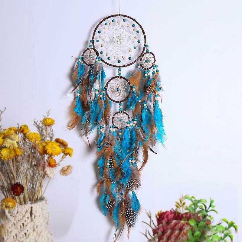 5 Rings Large Dream Catcher with Feather Boho Wall Hanging for Bedroom Decor