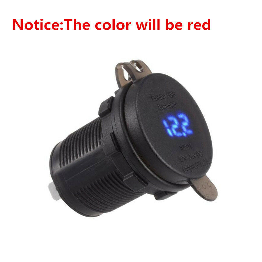 Car Motorcycle 12V 3.1A Dual USB Charger Socket Red LED Light Voltage Voltmeter