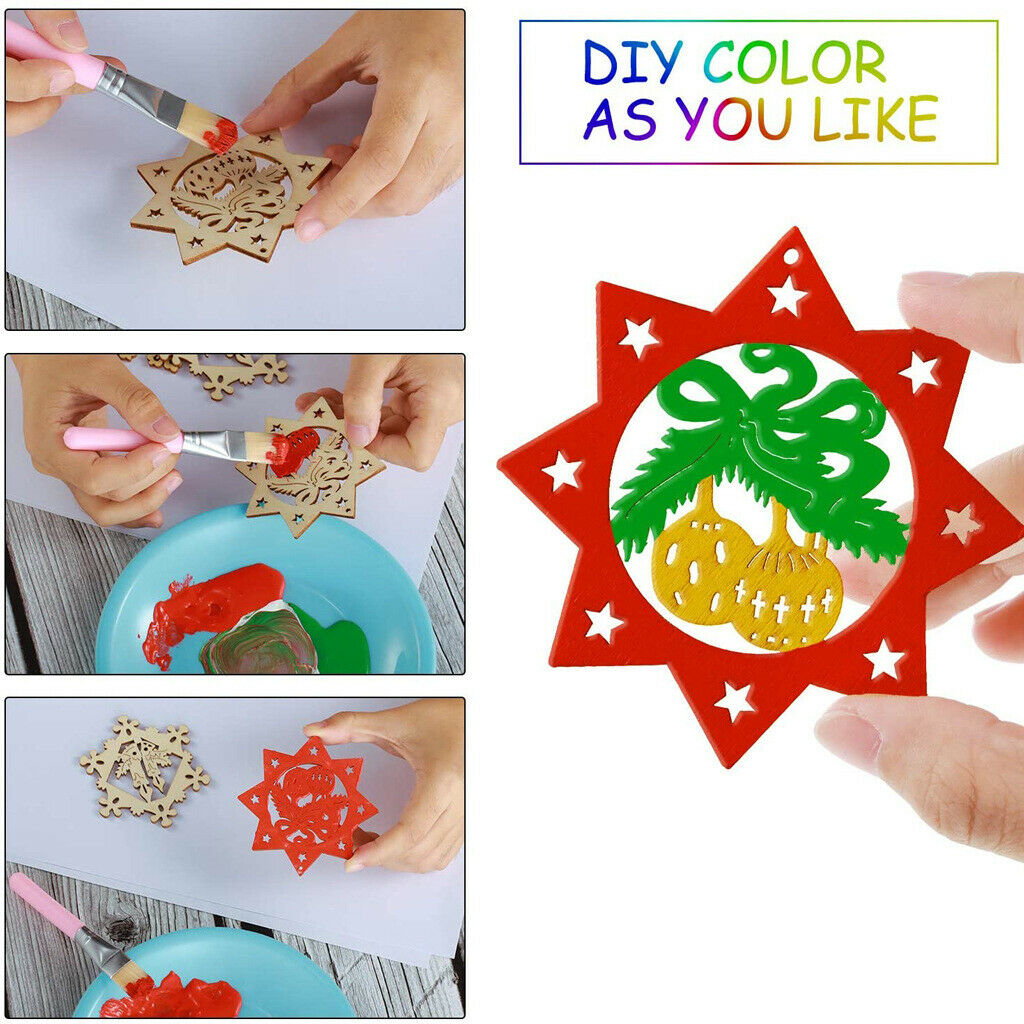 62pack Christmas Wood Chip Tree Ornaments Hanging Pendant Decoration DIY Crafts