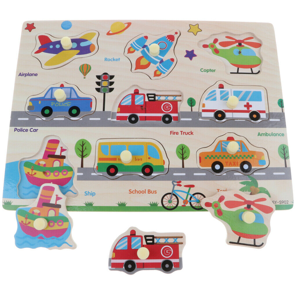Wooden Colorful Traffic and Farm Zoo Marine Animals Jigsaw Puzzle Baby Toys