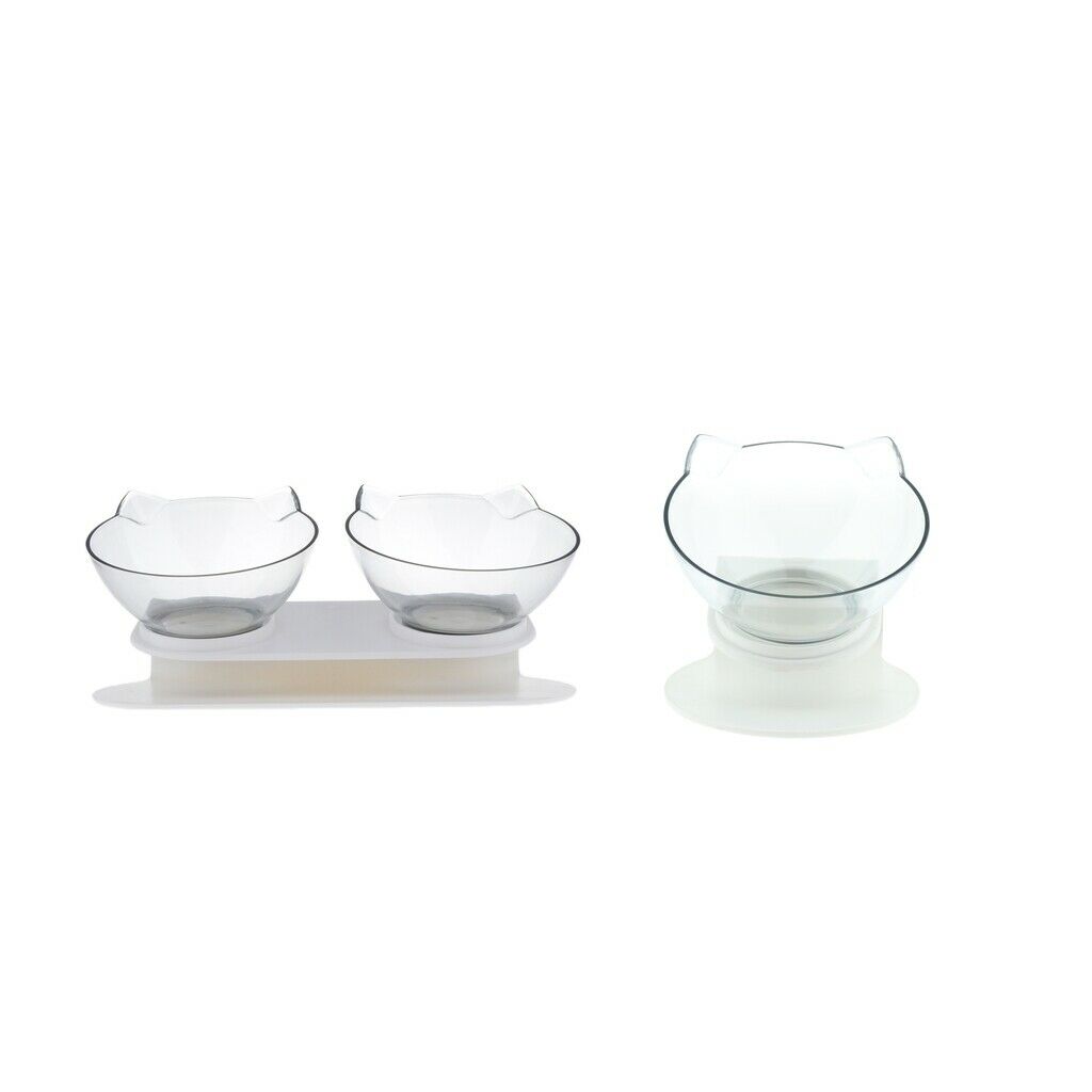 2x Round Plastic Cat Puppy Elevated Food Bowls Raised Food Feeder W/ Stand