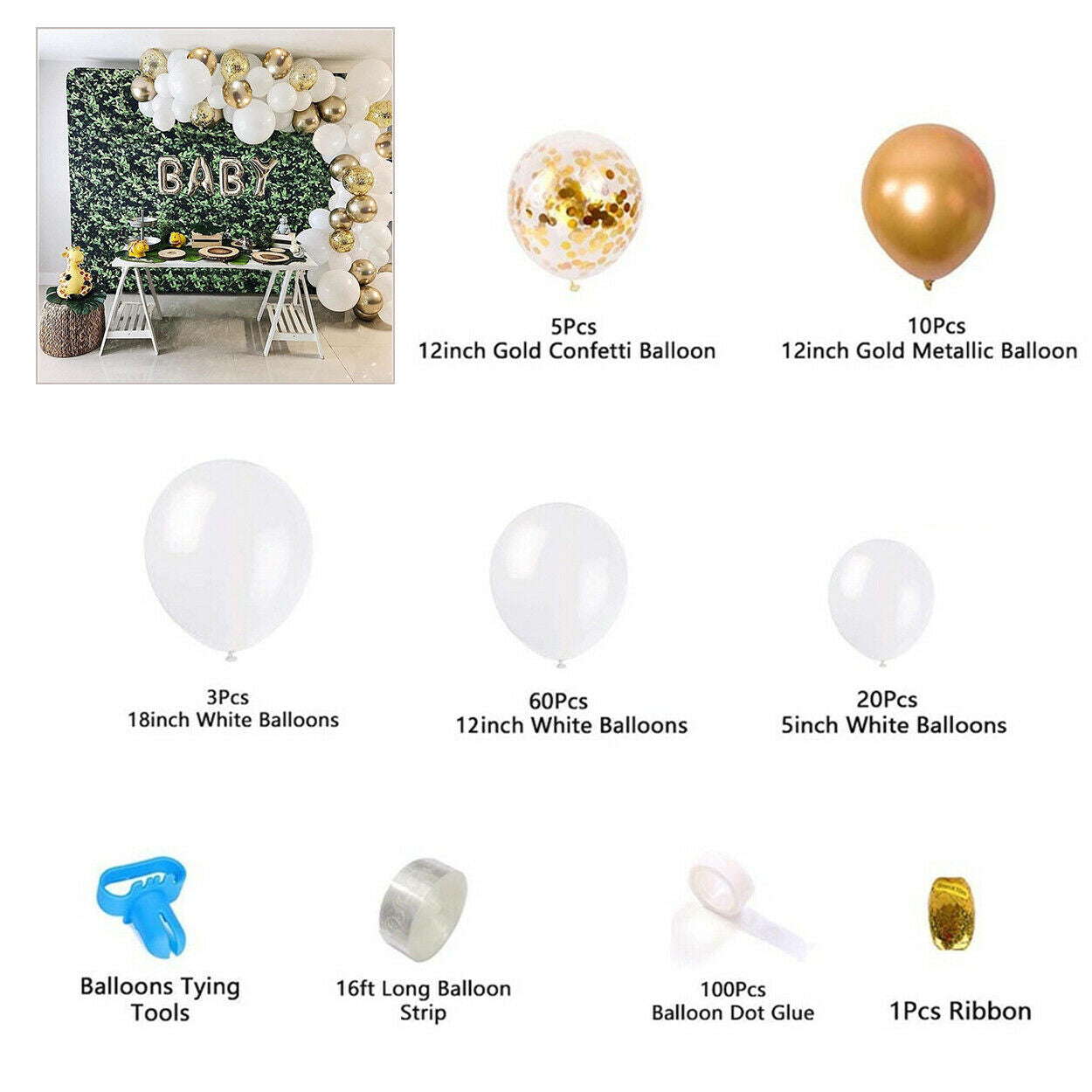 102 X Balloons Balloon Arch Kit Set Birthday Wedding Baby Shower Garland Decor