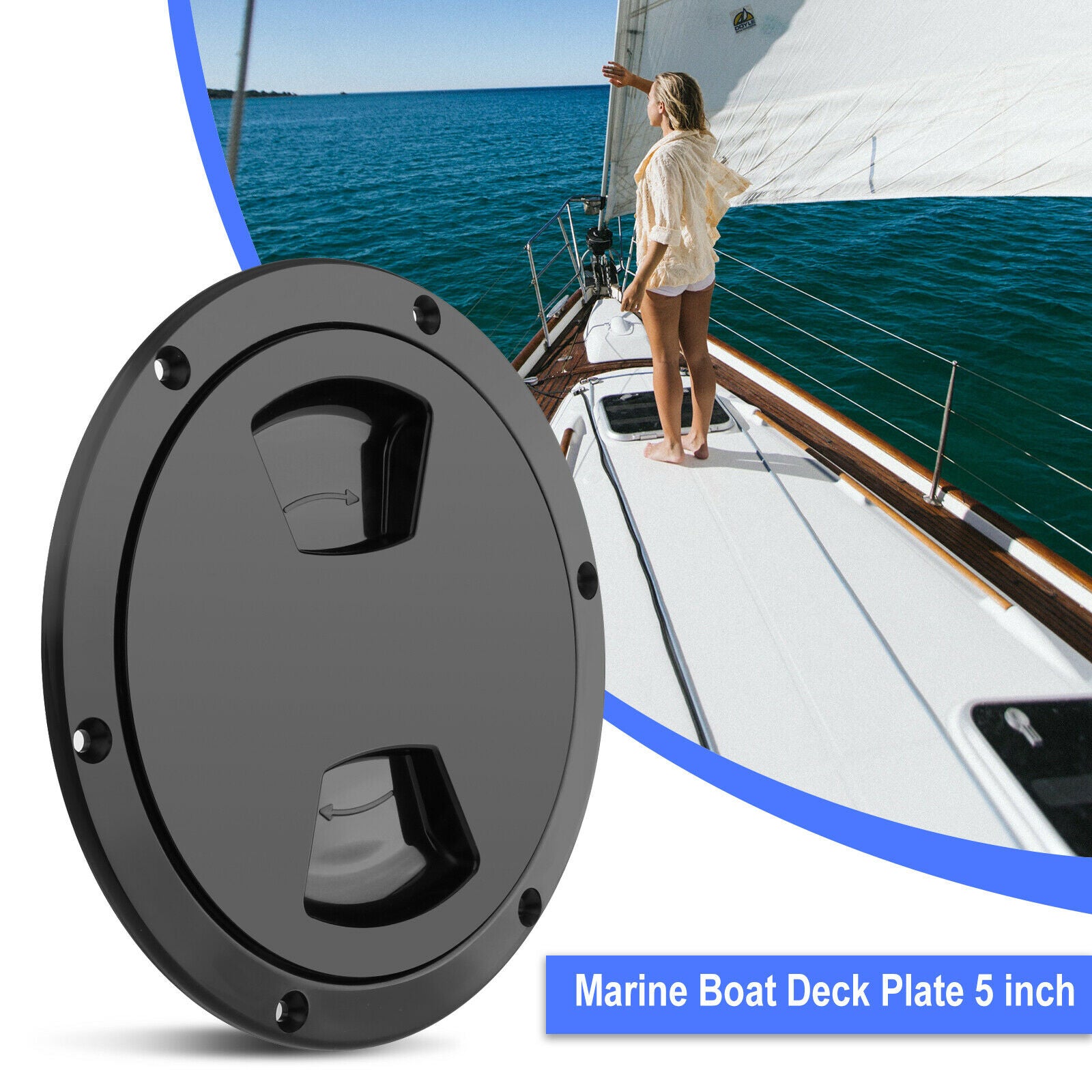 New Marine Boat Black 5-inch Access Hatch Cover Twist Screw Out Deck Plate