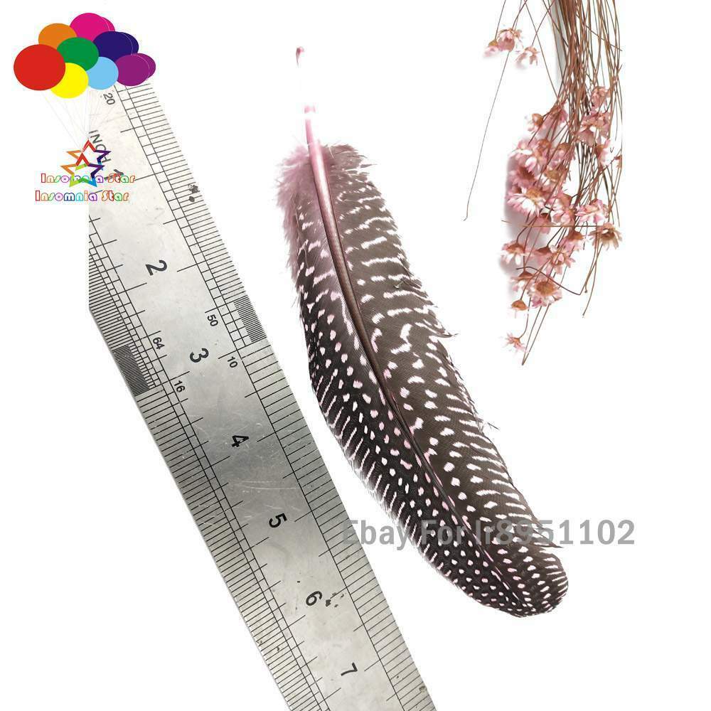 Pink Turkey 100pcs Unique Dyed Red Polka Dot Guinea Fowl Wing Quill Feathers