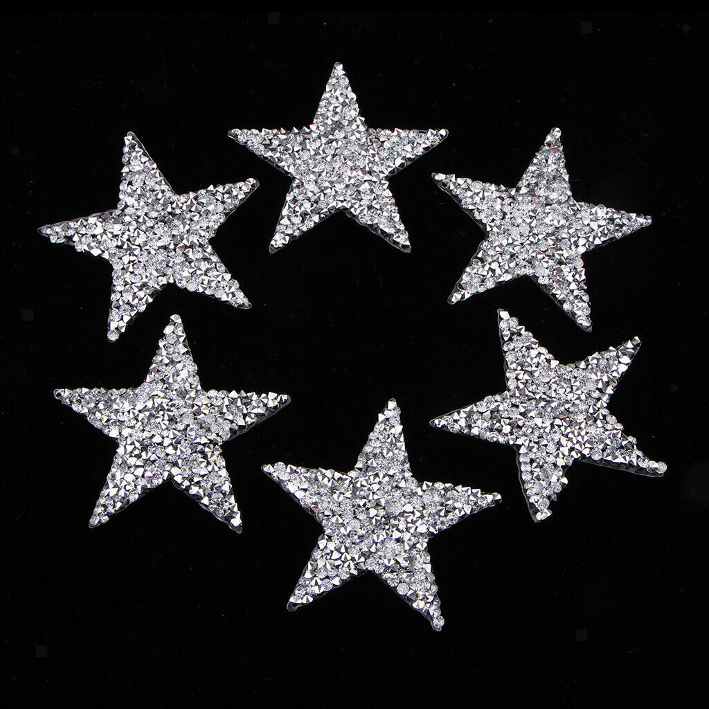 6 Pieces Star Sequins Sew Iron on Applique Embroidered Patches Iron-On Crafts