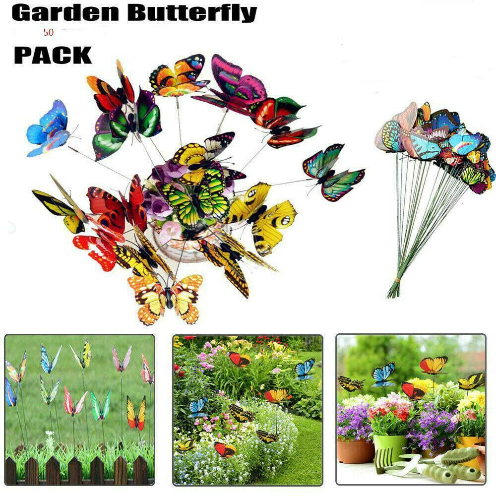 40x Simulation Butterfly Stick Ornaments Outdoor Garden Flower Pot Decors AU