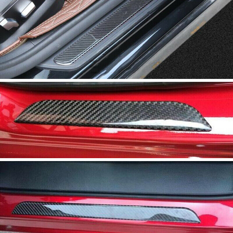 4PCS Car Carbon Fiber Front Rear Door Sill Pedal Cover Panel Protector Strip Kit