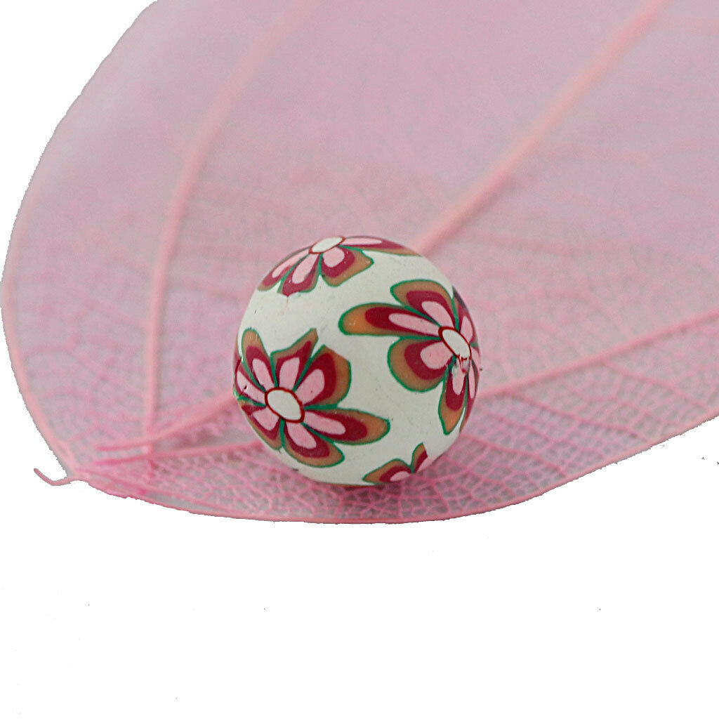 50PCS Assorted Floral Polymer Clay Round Beads for Jewelry Bracelets Making