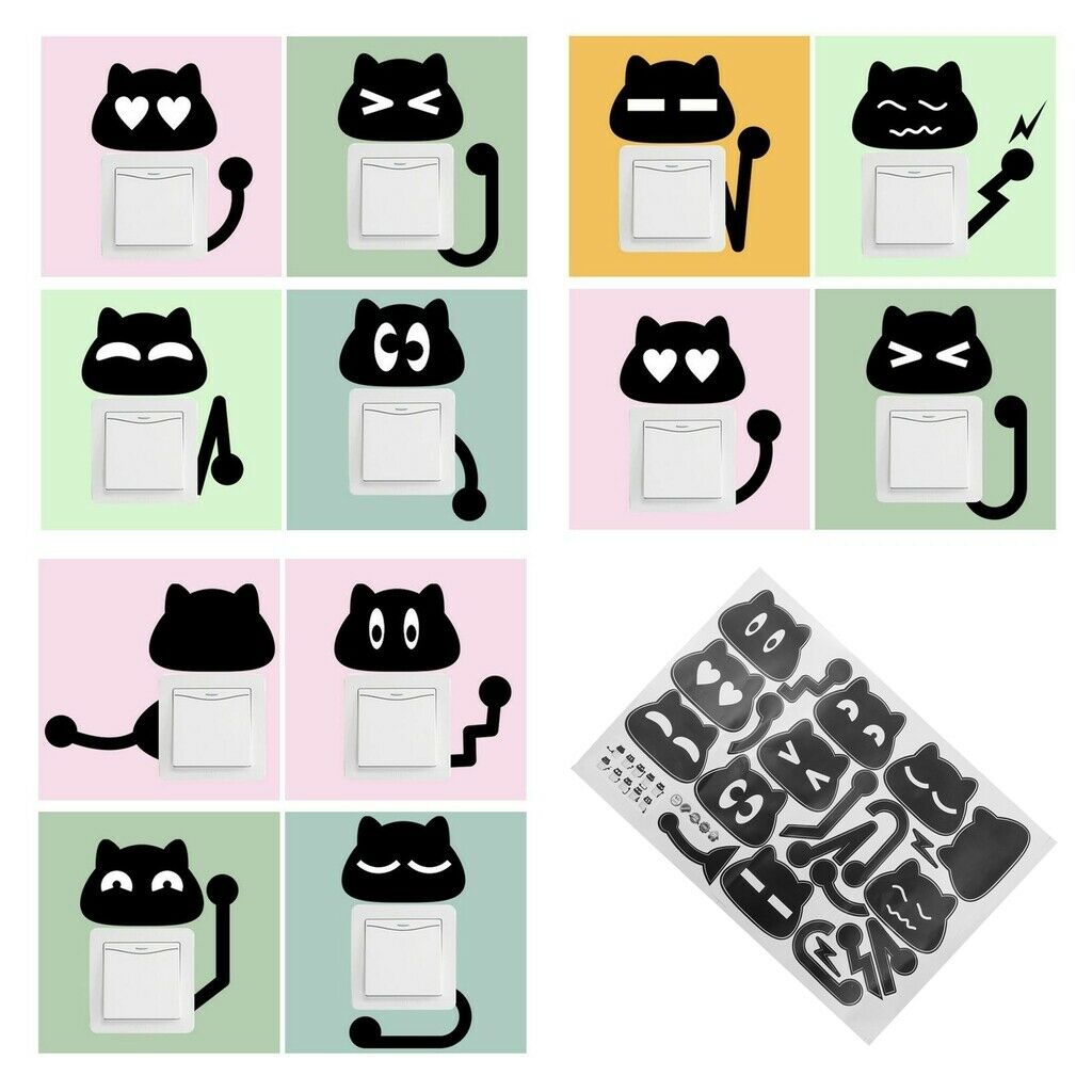 10Pcs/Set DIY Wall Stickers, Cat, Light Switch Decor Decals, Art Mural Baby