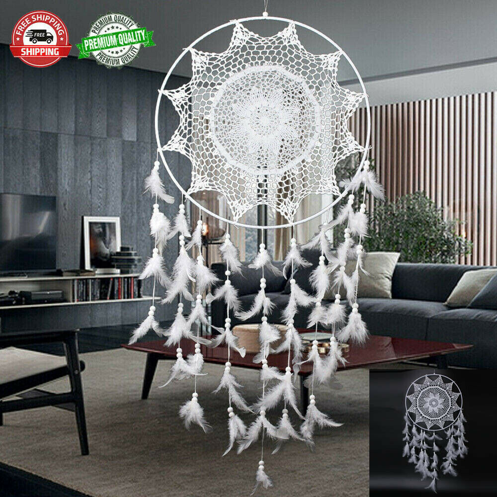 White Large Hoop Handmade Dream Catcher With Feathers Hanging Dreamcatcher Decor