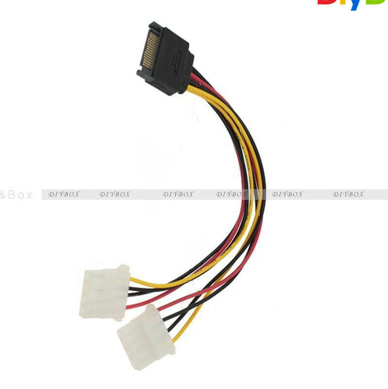 SATA 15 Pin Male to 2 Female 4 Pin Power Cable for IDE HDD DVD lot wholesale