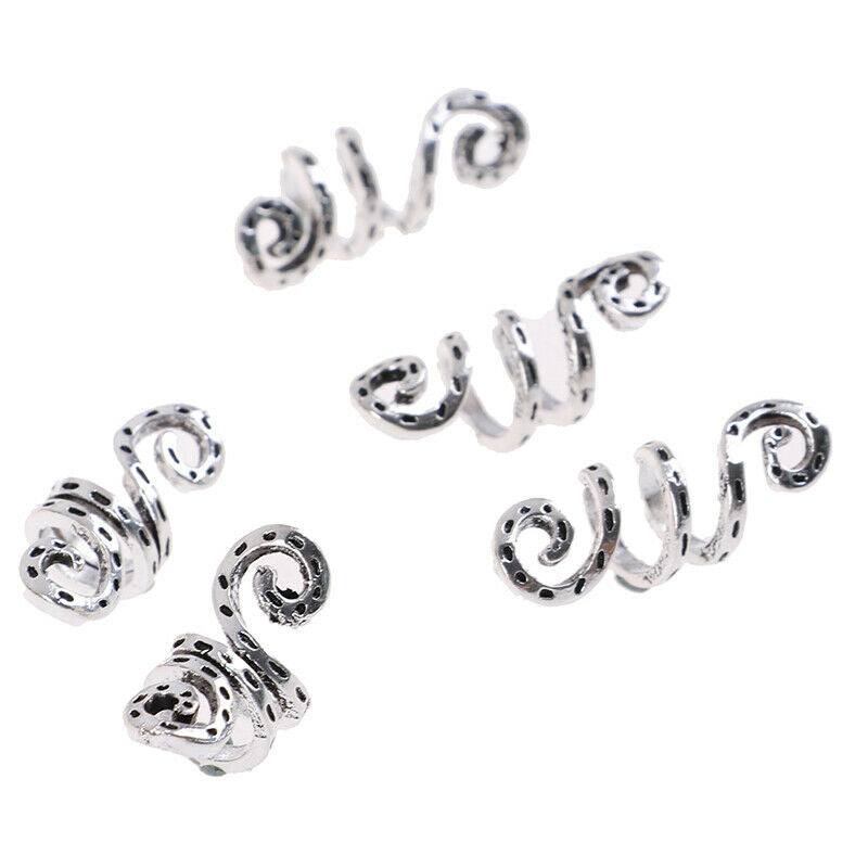 5Pc/Set Alloy Spiral Hair Braiding Dreadlock Beads Jewelry Rings Cuffs Tu.l8