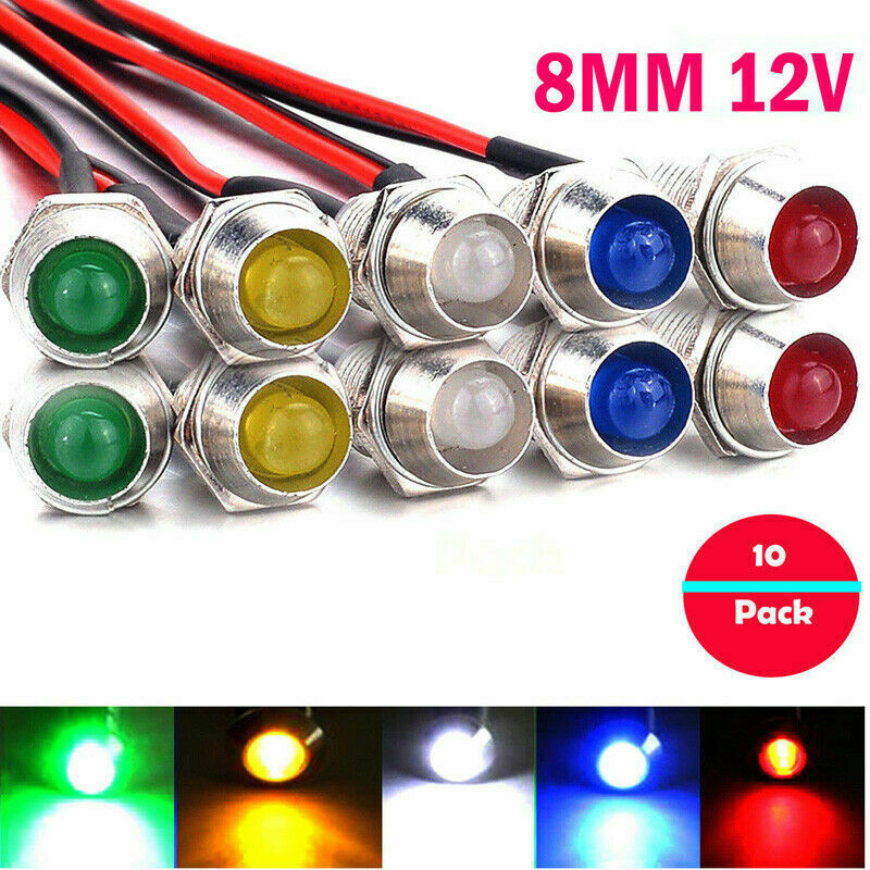 10X Red LED Indicator Lamp Waterproof 8mm 12V Signal Warning Light Car Boat USA