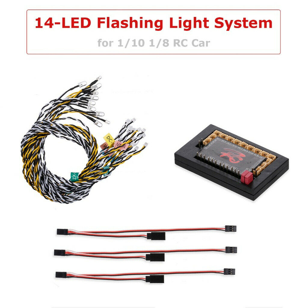 Light Kit 14-LED Flashing Light System 1/10 1/8 Lamp Kit Set Set Hobby Parts