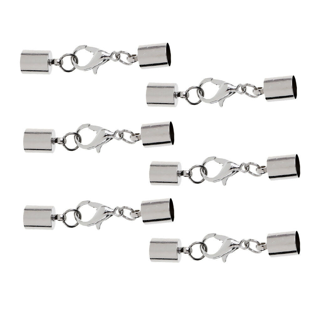6 Pcs Sliver Cord End Caps Lobster Clasp Converter DIY Jewelry Findings