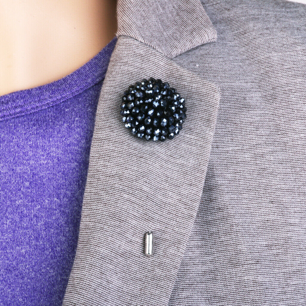 Handmade Crystal Round Spherical Stick Brooch Pin for Women Navy Blue