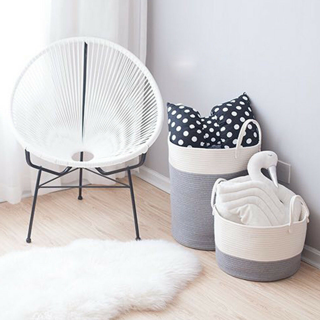 Cotton Rope Storage Basket Baby Laundry Basket Woven Box with Handle Gray L
