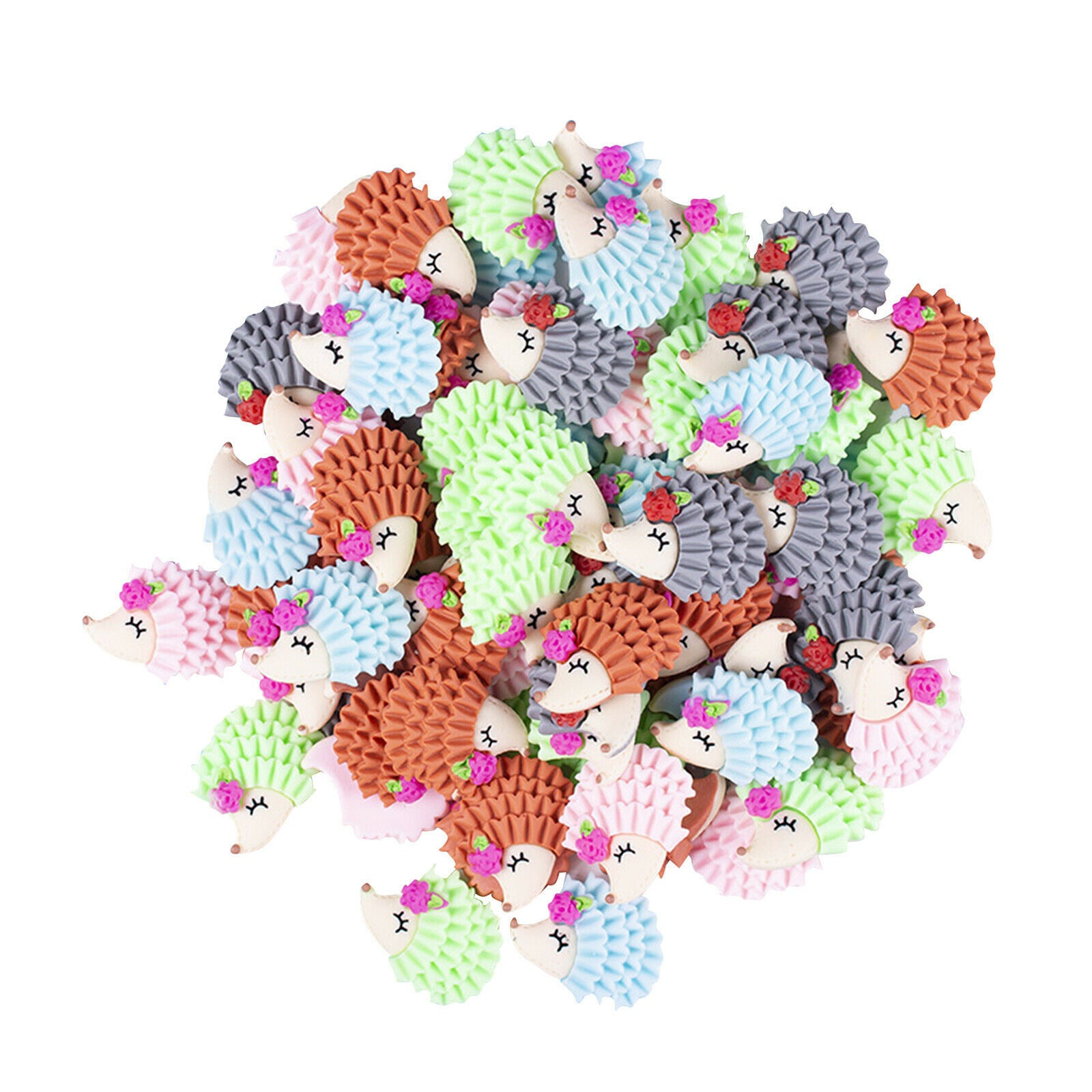 50pcs Cute Mixed Color Flat Back Little Hedgehog Animals Cabochons 24mmx30mm