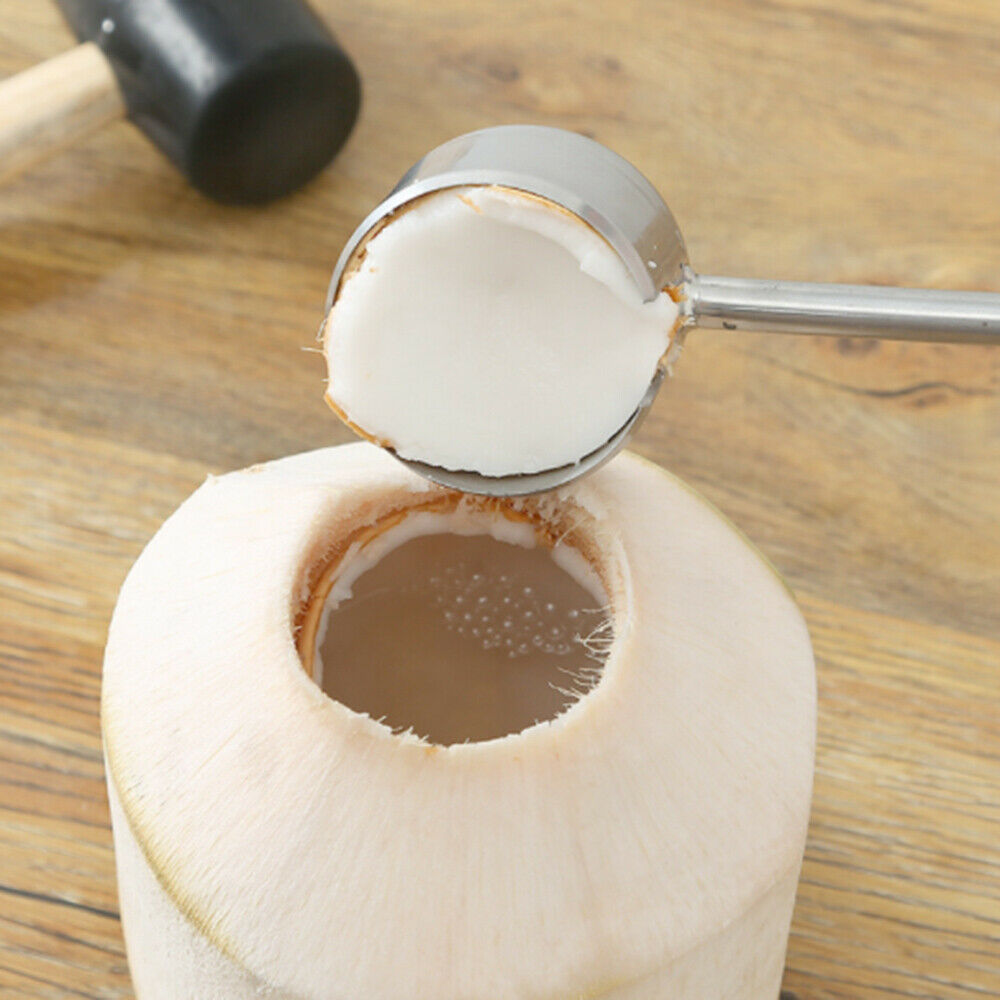 2Pcs/Set Stainless Steel Coconut Shell Opener Puncher Rubber Hammer Kitchen Tool