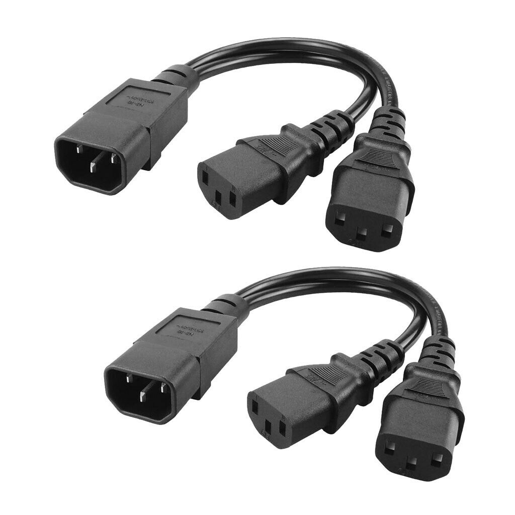 Black New 1-to-2 Y-Cable IEC320-C14 to 2C13 Cord Adapter PDU/UPS 350mm
