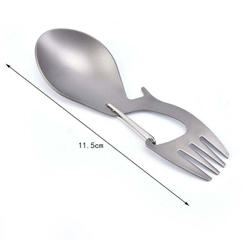 1pc Titanium Camping Tableware Fork Spoon Bottle Opener Outdoor Hang Buck.l8