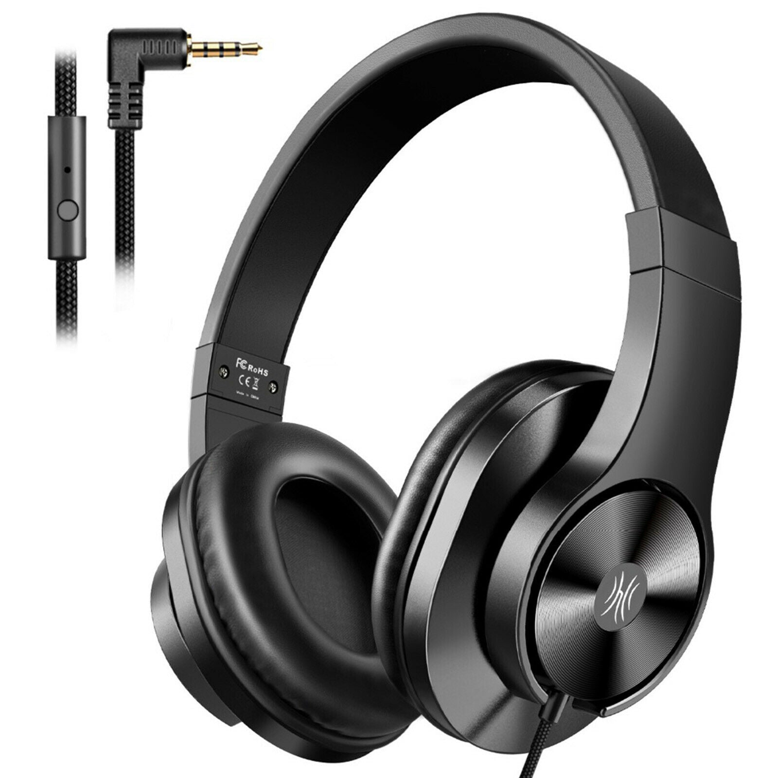 Wired Over Ear 3.5mm Headphones Portable for Recording Tablet Computer Black