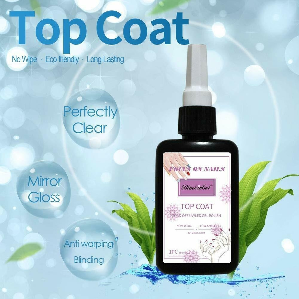 BlinkinGel Nail Gel Polish 80ml Top Coat UV Light Soak Off UV LED Nail Lacquer