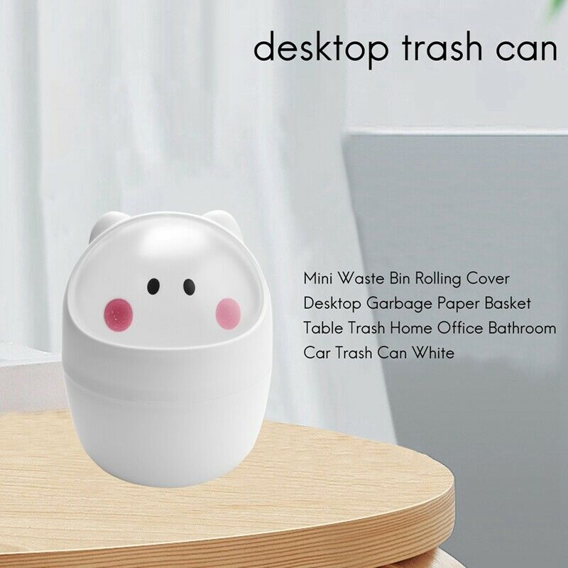 Mini Waste Bin Rolling Cover Desktop Garbage Paper Basket Table Trash Home OffQ9