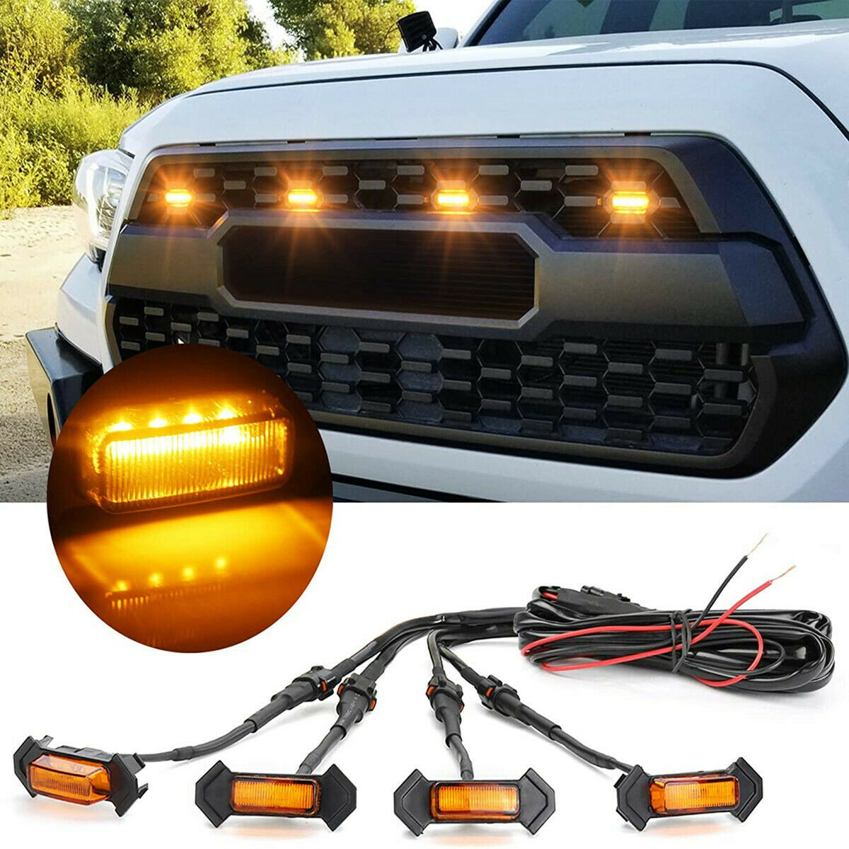 LED Grille Lights Amber Yellow with Fuse for Tacoma TRD PRO Front Grille 2018