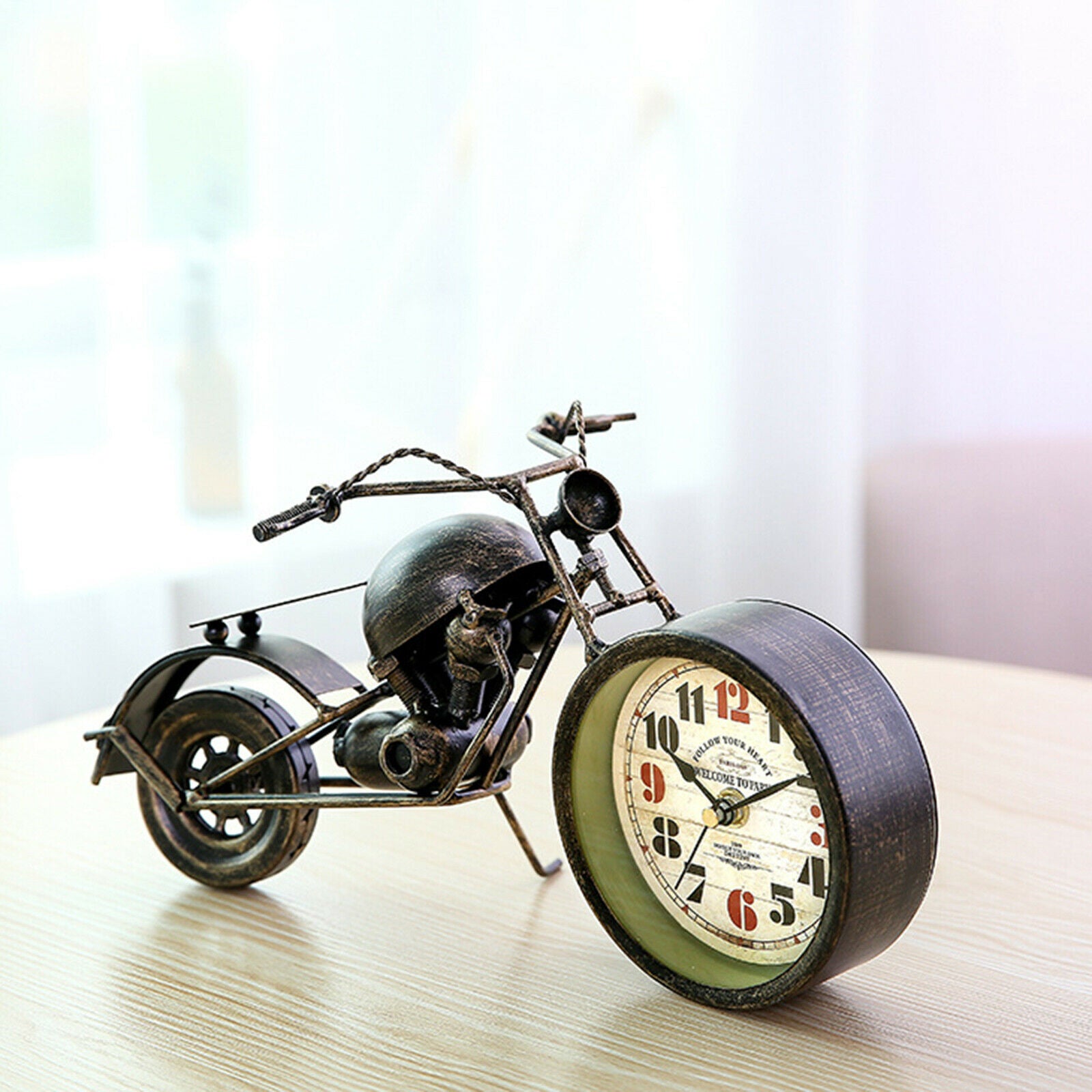 Cool Metal Motorcycle Motorbike Alarm Clock Shelf Desk Clock Home Ornaments