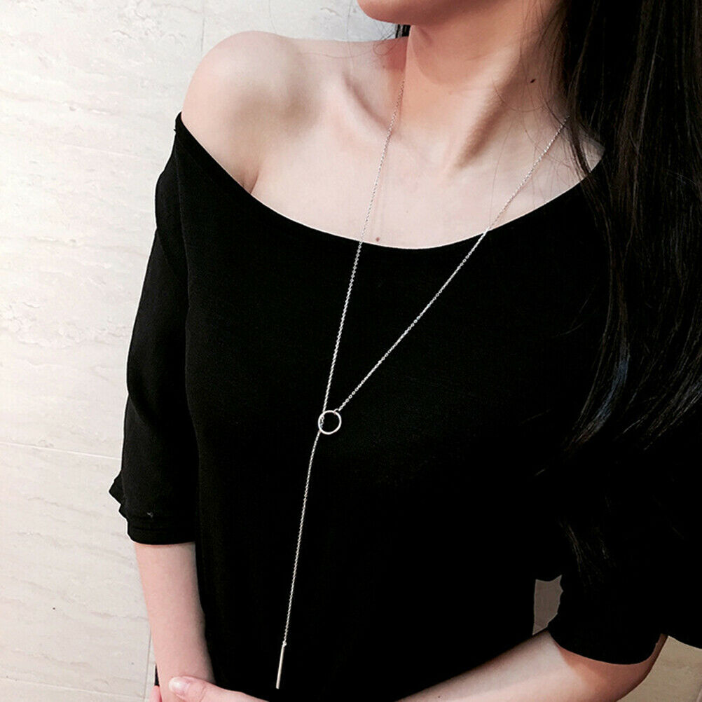Circle Strip Long Chain Necklace collares kolye bijoux femme Choker Necklace Rf