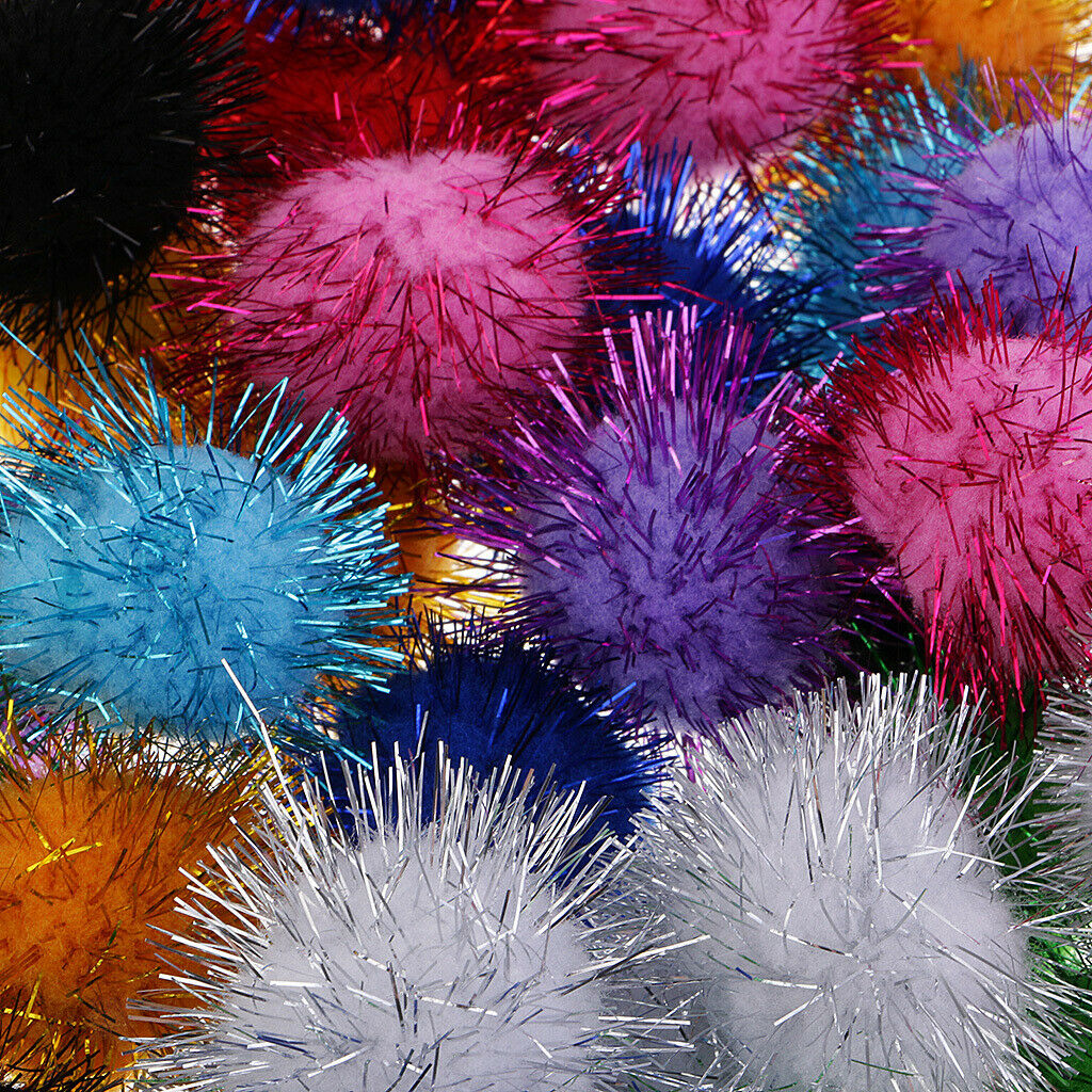 50PackS Glitter TINSEL Pompom POM POMS BALLS Handmade Crafts Cat Toys 3.5cm
