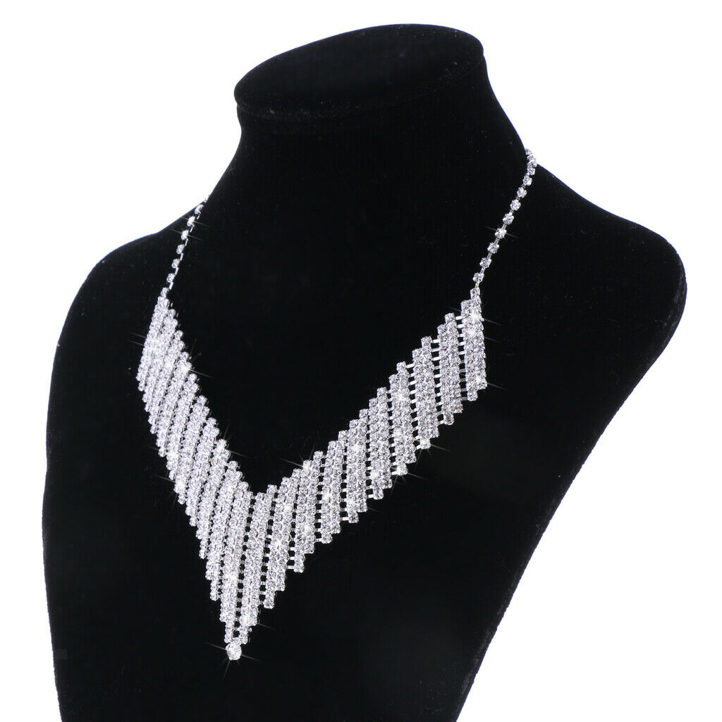 Elegant Crystal Rhinestone Statement Necklace Earring Wedding Jewelry Set