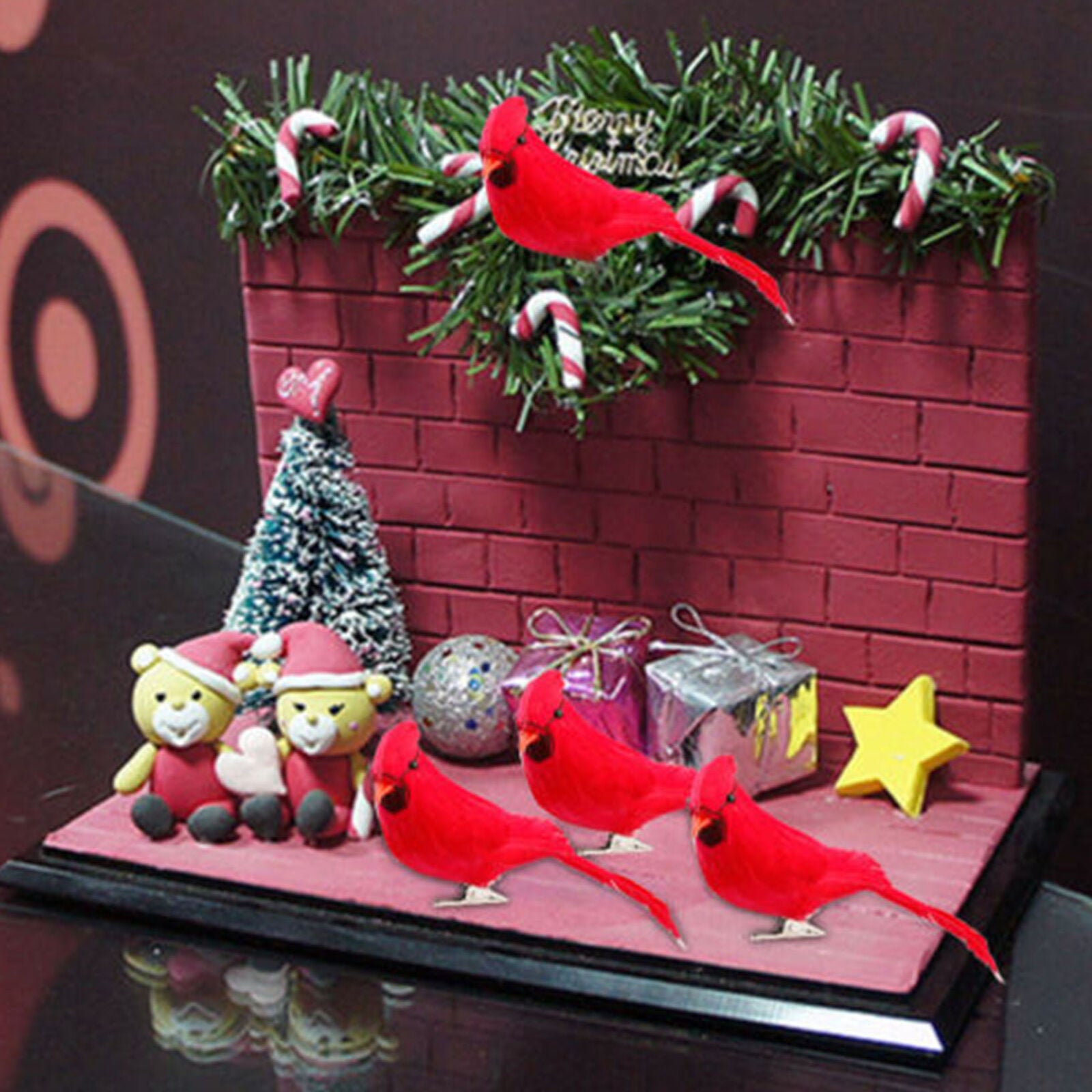 12pcs Artificial Red Clip-on Cardinals Feathered Birds Christmas Ornaments
