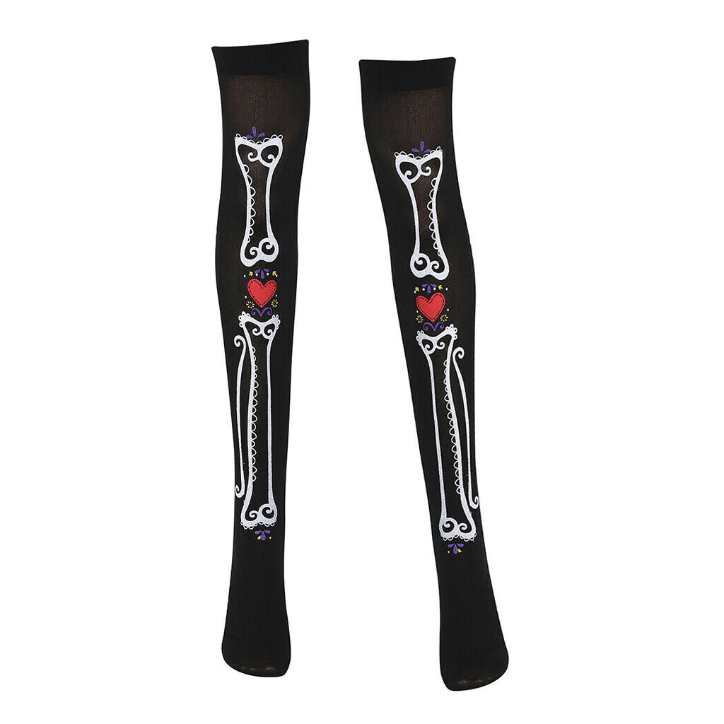 Lady Skeleton Heart Over Knee Sock Long Stockings High Thigh Sock  Long Sock