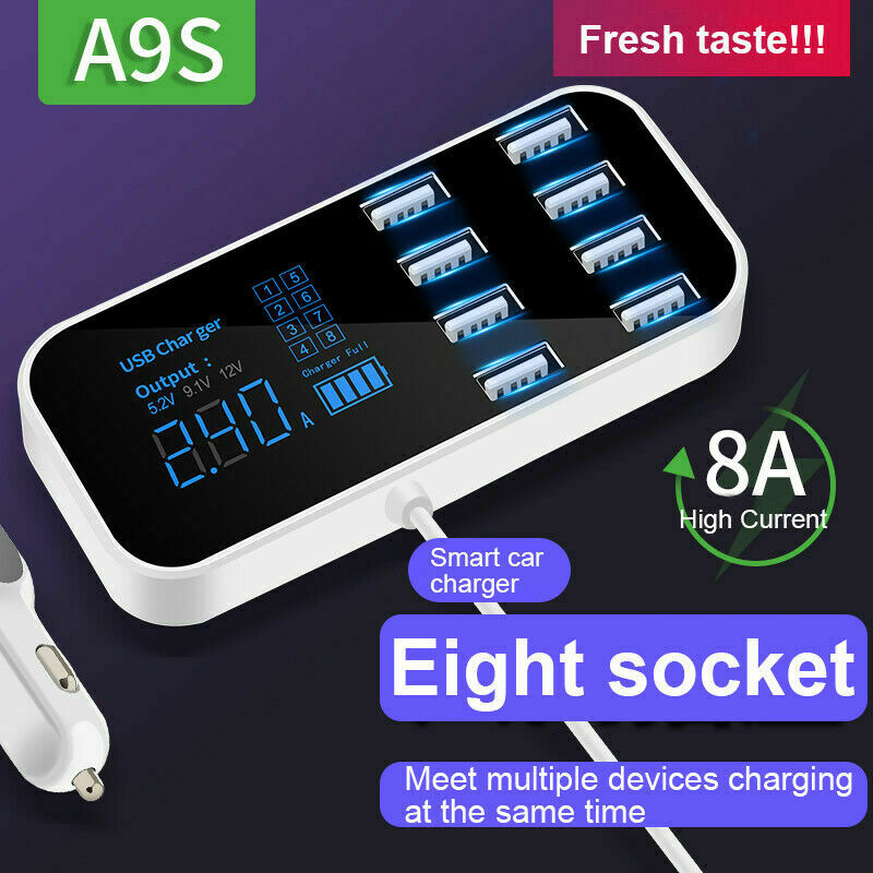 Car 8 Ports USB Fast Charger Multi USB Phone Charging Station LCD Display