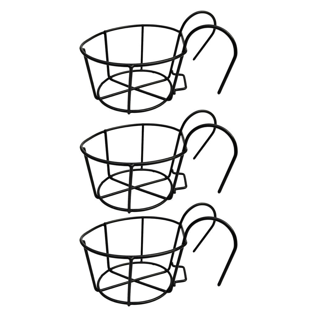 3x Metal Hanging Basket Balcony Flower Pot Holder Railing for Patio Porch