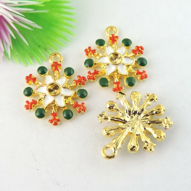 12 pcs Colorful Oil Drip Snowflake Pendant Charm Xmas Jewelry Findings 25x15x5mm