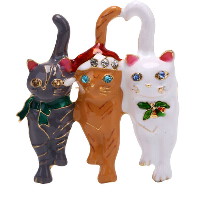 Fashion Three Christmas Cat  Brooch Animal Pin Corsage Elegant Jewelry Gift US